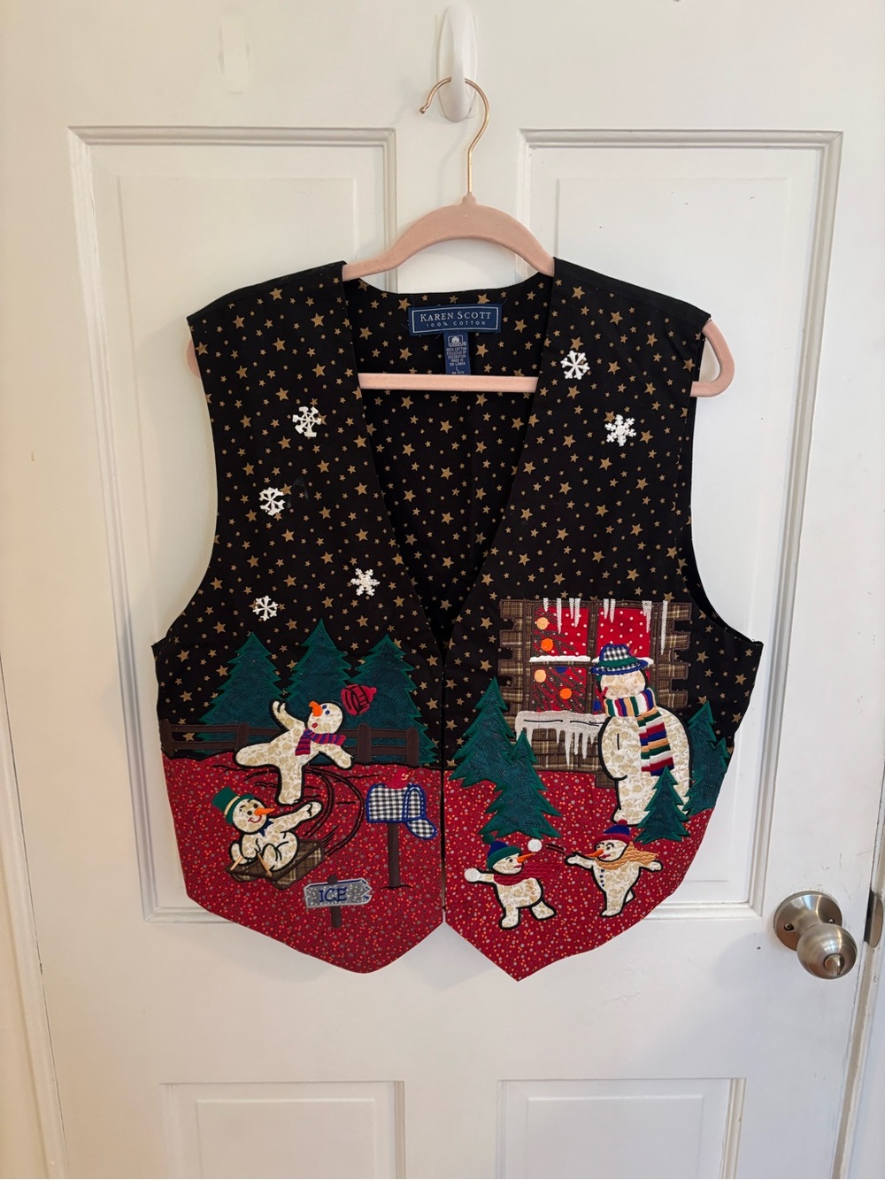 Karen Scott Black & Red Snowman Holiday Vest Size Large